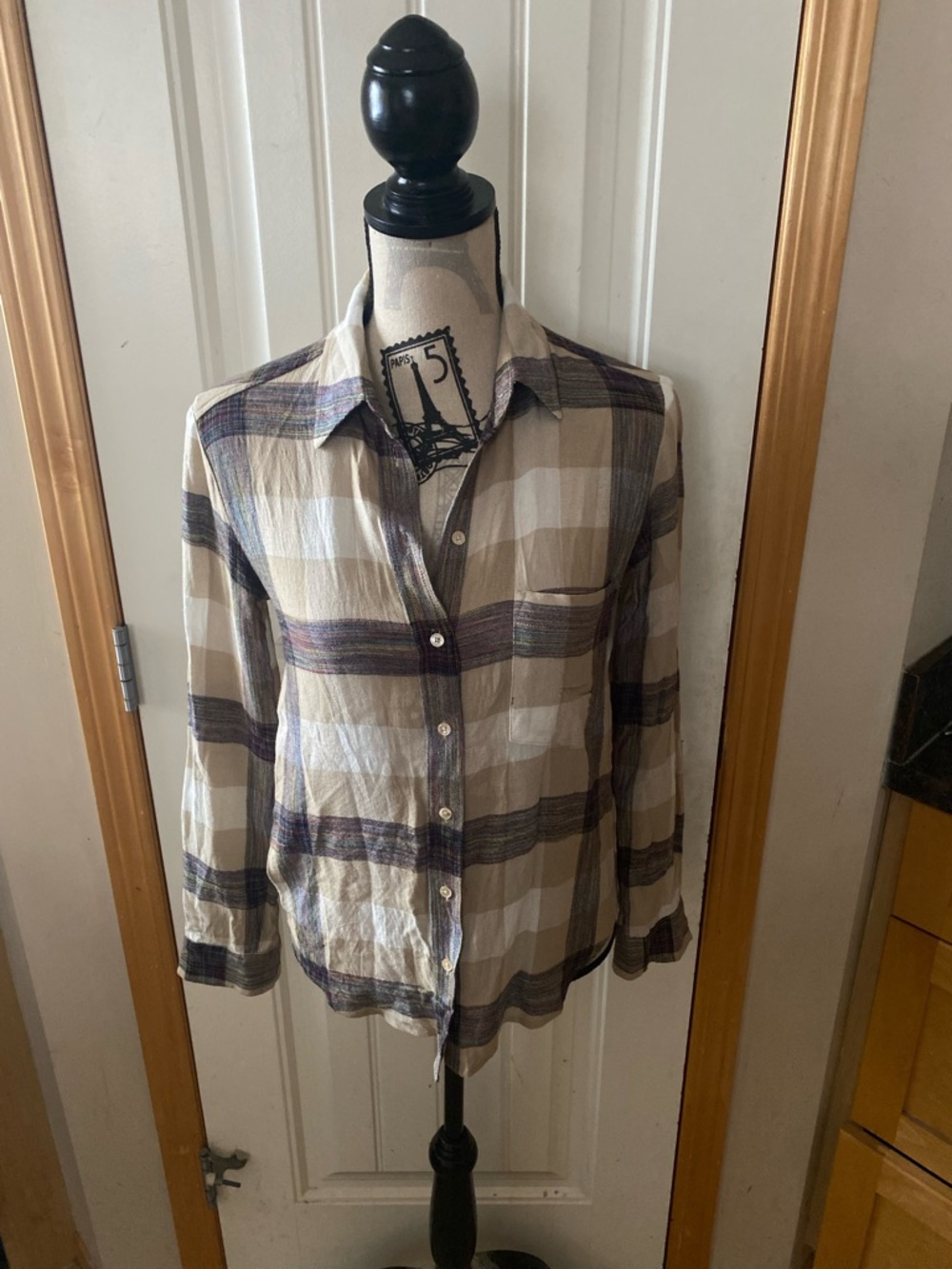 Wilfred Beige and Brown Plaid Button-Down Shirt